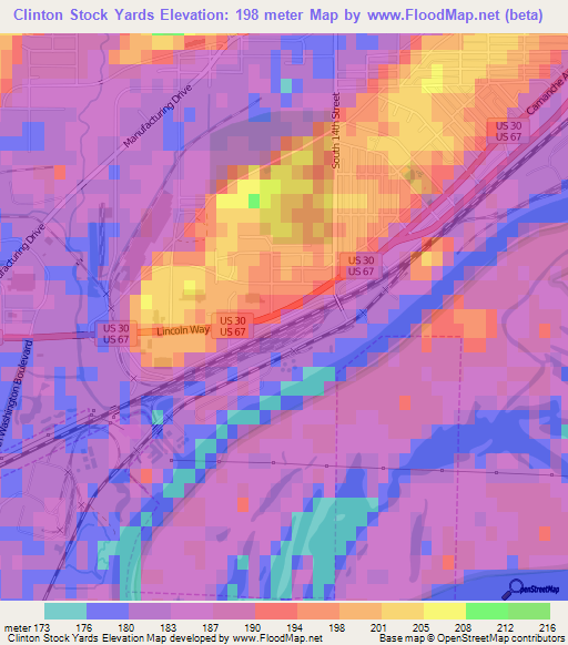 Clinton Stock Yards,US Elevation Map