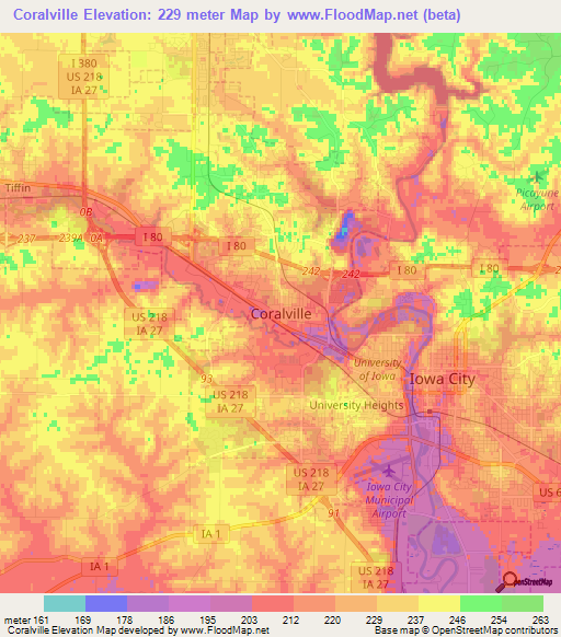 Coralville,US Elevation Map