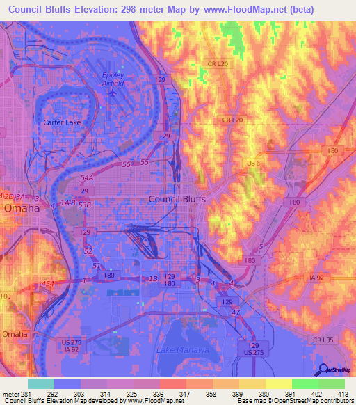 Council Bluffs,US Elevation Map