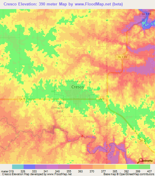 Cresco,US Elevation Map