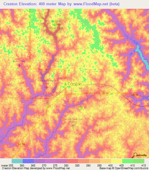 Creston,US Elevation Map