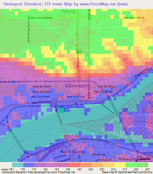 Davenport,US Elevation Map