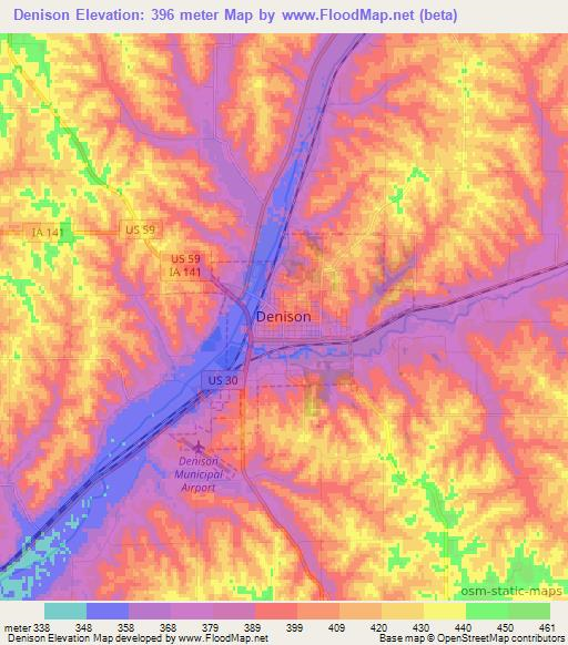 Denison,US Elevation Map