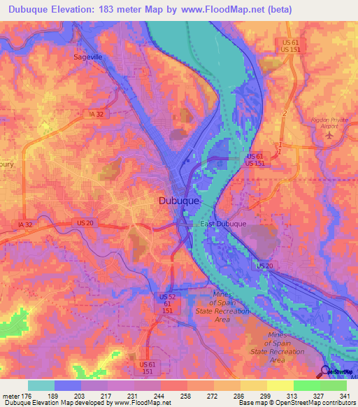 Dubuque,US Elevation Map