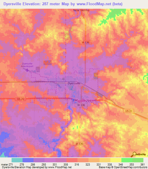 Dyersville,US Elevation Map