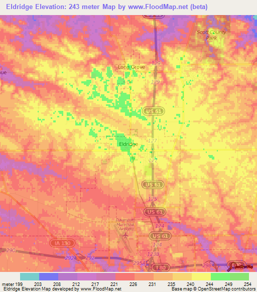 Eldridge,US Elevation Map