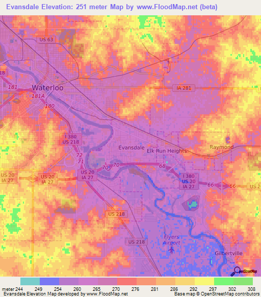 Evansdale,US Elevation Map