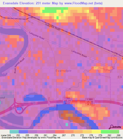 Evansdale,US Elevation Map