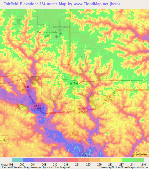 Fairfield,US Elevation Map