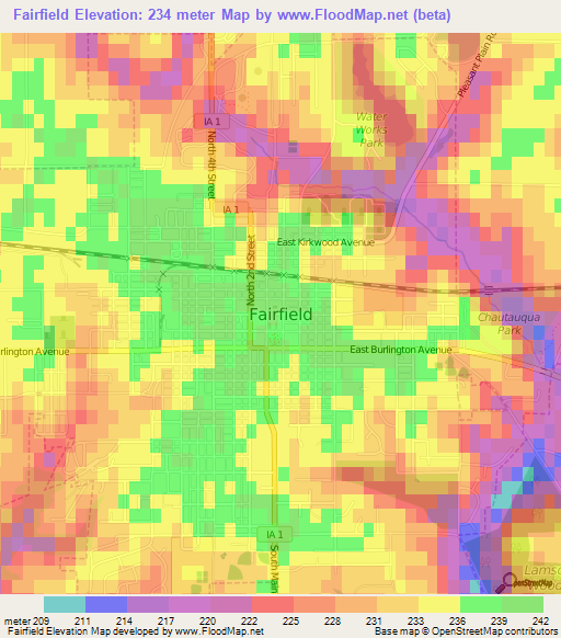 Fairfield,US Elevation Map