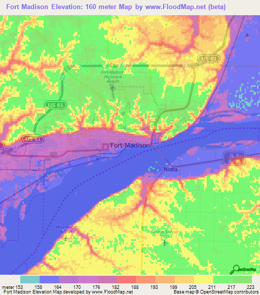 Fort Madison,US Elevation Map