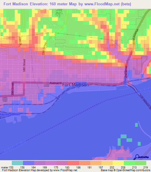 Fort Madison,US Elevation Map