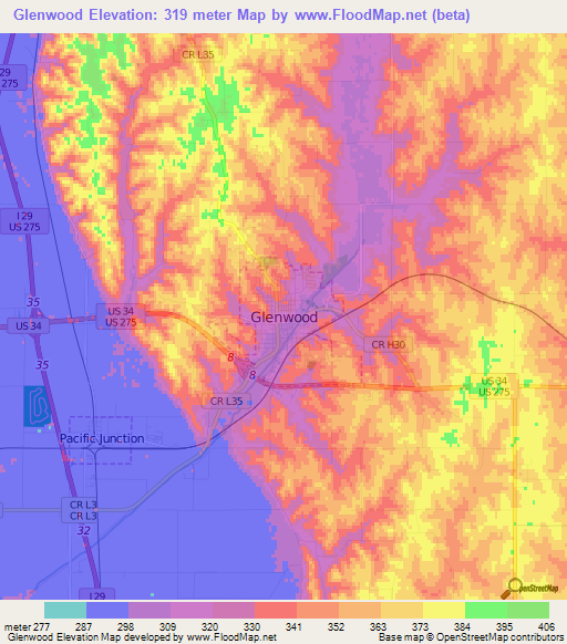 Glenwood,US Elevation Map