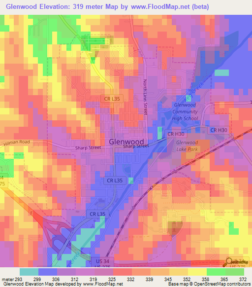 Glenwood,US Elevation Map