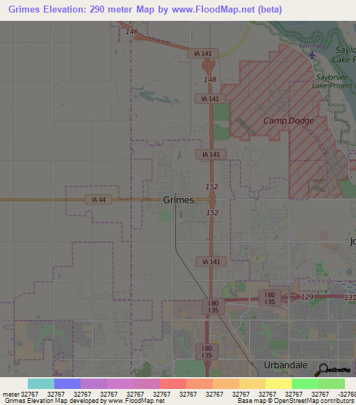 Grimes,US Elevation Map