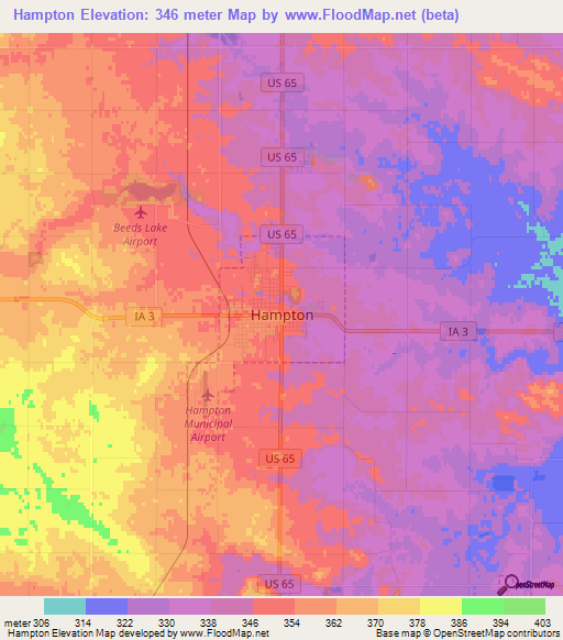 Hampton,US Elevation Map