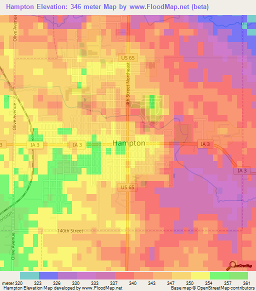 Hampton,US Elevation Map