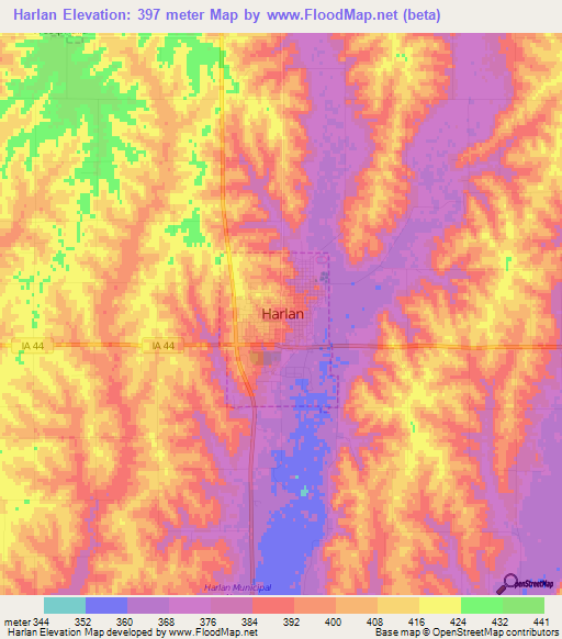 Harlan,US Elevation Map