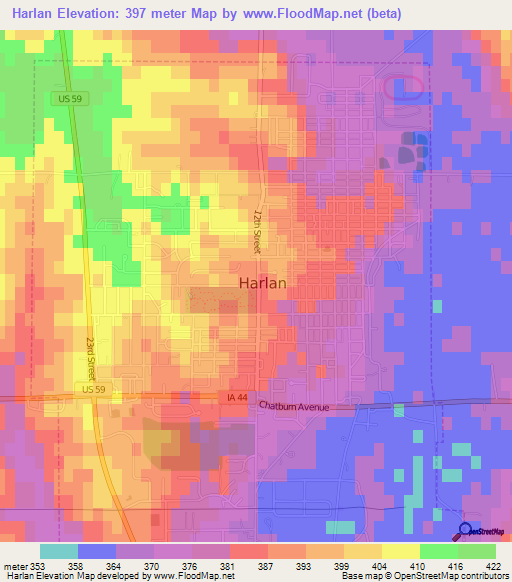 Harlan,US Elevation Map