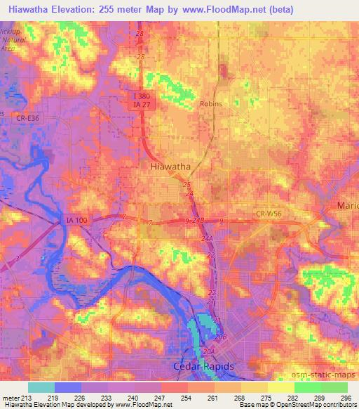 Hiawatha,US Elevation Map