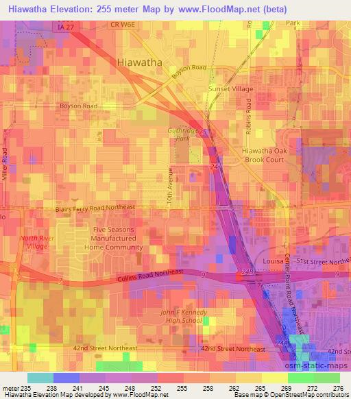 Hiawatha,US Elevation Map