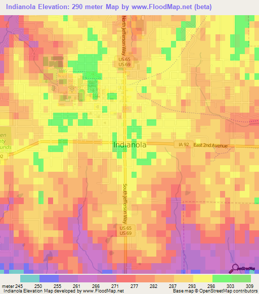 Indianola,US Elevation Map