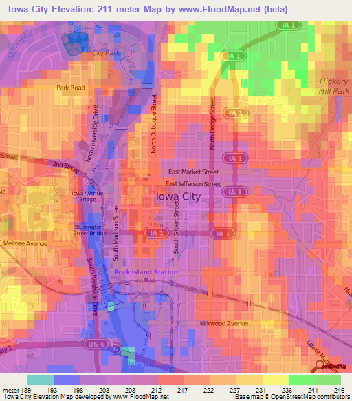 Iowa City,US Elevation Map