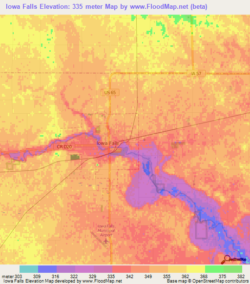 Iowa Falls,US Elevation Map