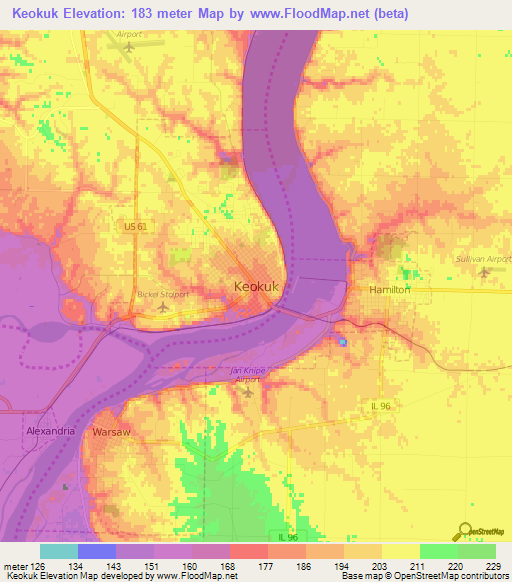 Keokuk,US Elevation Map