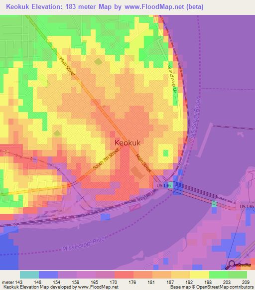 Keokuk,US Elevation Map