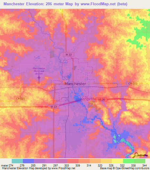 Manchester,US Elevation Map