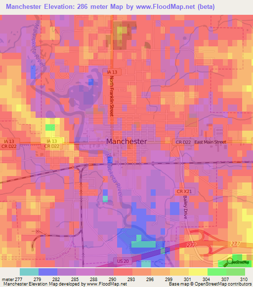 Manchester,US Elevation Map