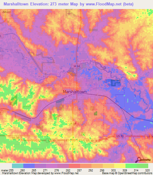 Marshalltown,US Elevation Map