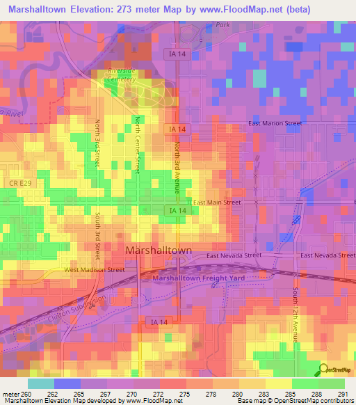 Marshalltown,US Elevation Map