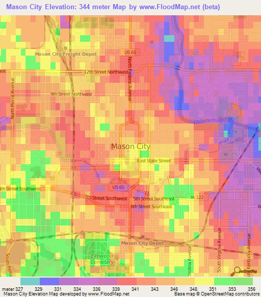 Mason City,US Elevation Map