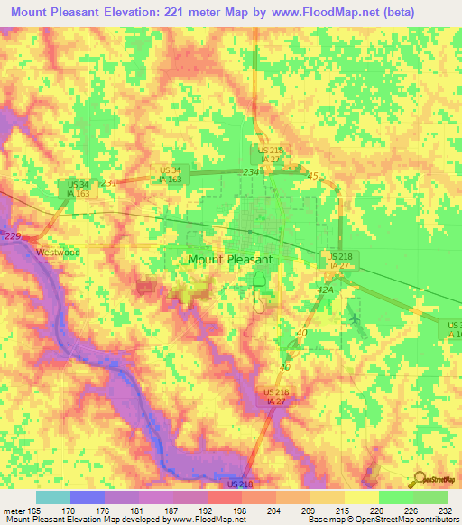 Mount Pleasant,US Elevation Map