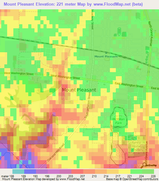 Mount Pleasant,US Elevation Map