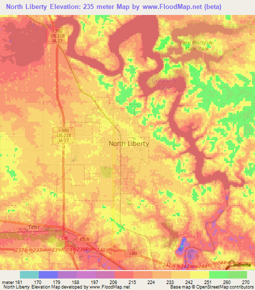 North Liberty,US Elevation Map