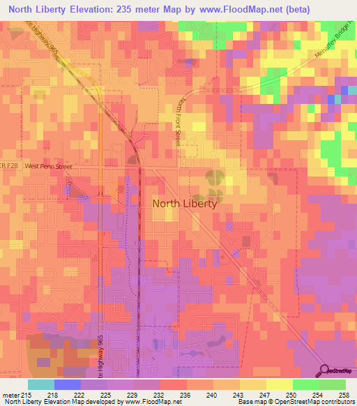 North Liberty,US Elevation Map