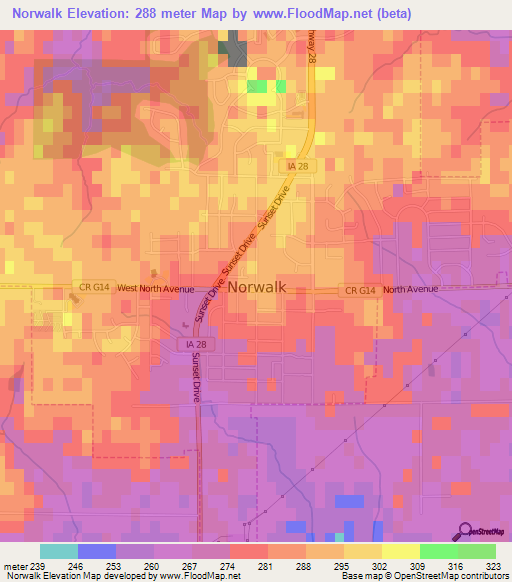 Norwalk,US Elevation Map