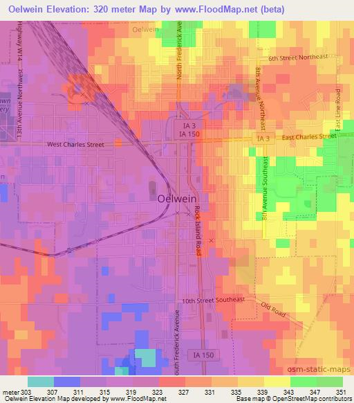 Oelwein,US Elevation Map