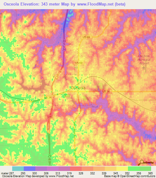 Osceola,US Elevation Map