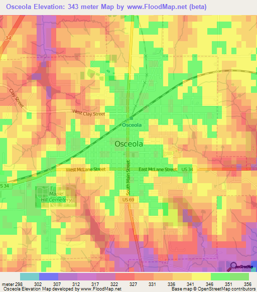 Osceola,US Elevation Map