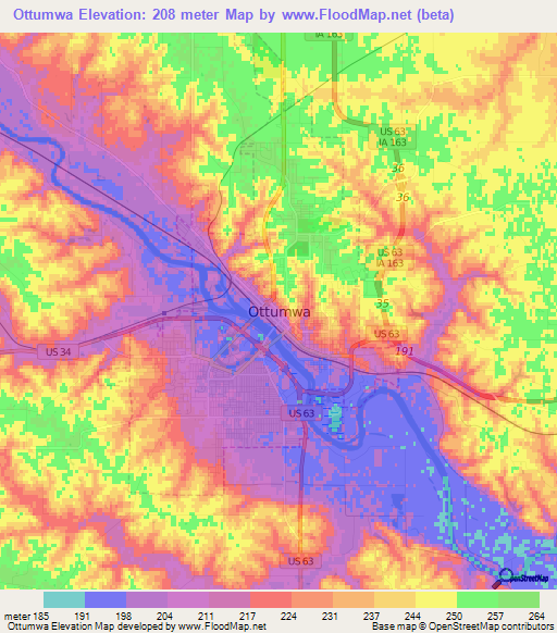 Ottumwa,US Elevation Map