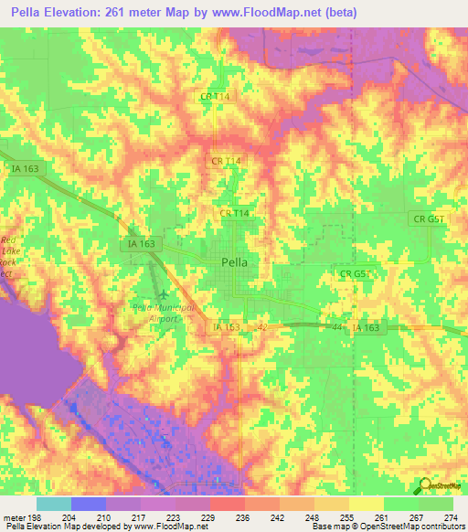 Pella,US Elevation Map