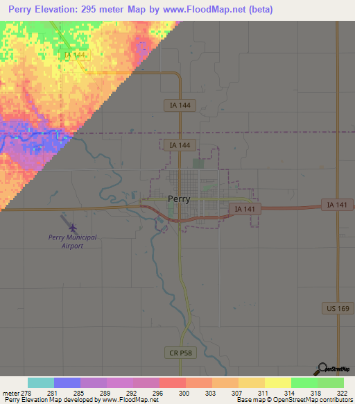 Perry,US Elevation Map