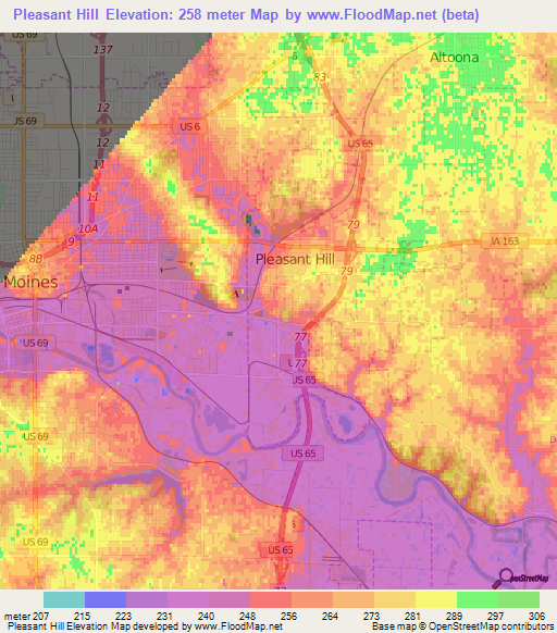 Pleasant Hill,US Elevation Map