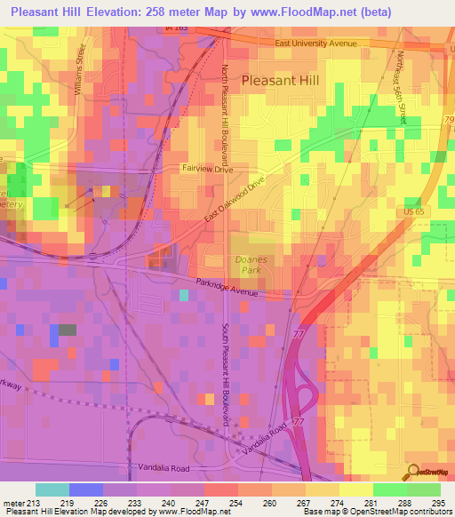 Pleasant Hill,US Elevation Map