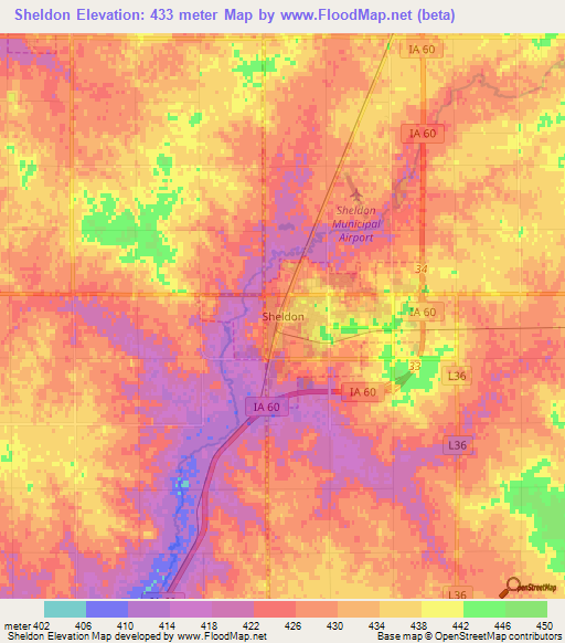 Sheldon,US Elevation Map