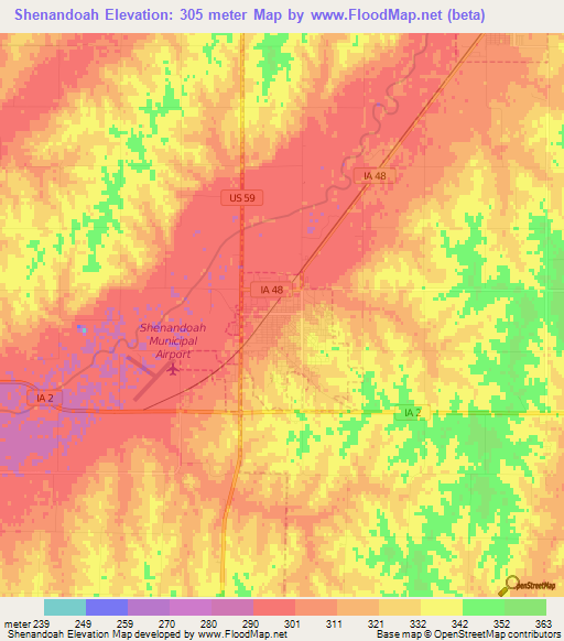 Shenandoah,US Elevation Map